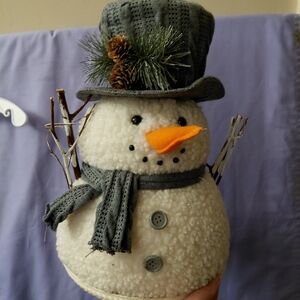 Snowman Fleece Carrot Nose Pine Cone Top Hat CHRISTMAS Decor Tree Topper